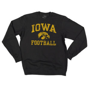 Iowa Hawkeye Football Distressed Crewneck Sweatshirt-Black