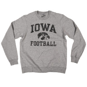 Iowa Hawkeye Football Distressed Crewneck Sweatshirt-Heather Grey