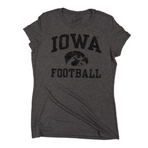 Iowa Hawkeye Football Distressed Women’s Triblend Short Sleeve Tee-Grey