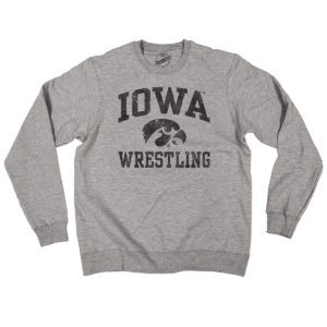 Iowa Wrestling Distressed Crewneck Sweatshirt-Grey