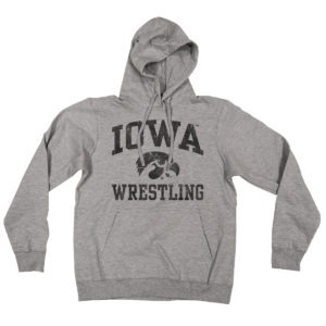 Iowa Wrestling Distressed Hooded Sweatshirt-Grey