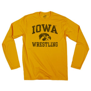 Iowa Wrestling Distressed Long Sleeve Tee-Gold