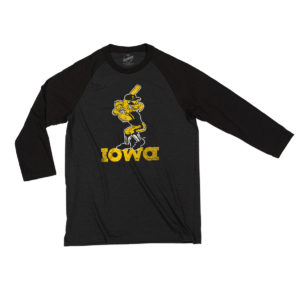Iowa Baseball Eightees Triblend 3/4 Sleeve Tee-Black/Black