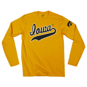 Iowa Script with Tail Long Sleeve Tee-Gold