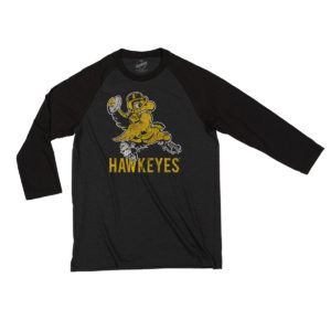 Old School Hawkeye Football Triblend 3/4 Sleeve Tee-Black/Black