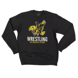Iowa Wrestling with Old School Flying Hawk Crewneck Sweatshirt-Black