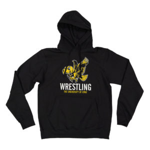 Iowa Wrestling with Old School Flying Hawk Hooded Sweatshirt-Black