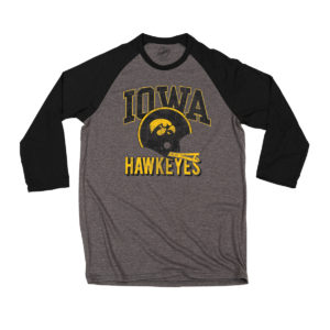 Iowa Hawkeyes Vintage Helmet Triblend 3/4 Sleeve Tee-Grey/Black