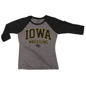 Iowa Wrestling Women’s Triblend 3/4 Sleeve Tee-Grey/Black