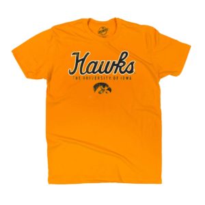 Iowa Hawks Distressed Print Short Sleeve Tee-Gold