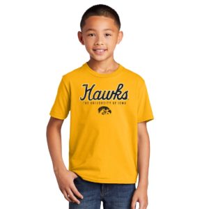 Iowa Hawks Distressed Print Youth Short Sleeve Tee-Gold