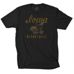 Iowa Retro Script Basketball Distressed Print Triblend Short Sleeve Tee-Black