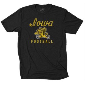 Iowa Retro Script Football Distressed Print Triblend Short Sleeve Tee-Black