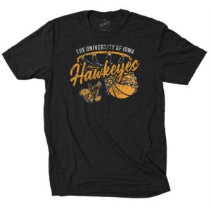 Old School Hawkeye Basketball Distressed Print Triblend Short Sleeve Tee-Black