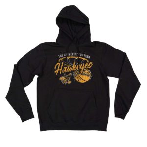 Old School Hawkeye Basketball Distressed Print Hooded Sweatshirt-Black