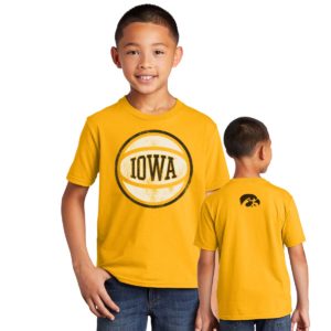 Iowa Basketball Distressed Print Youth Short Sleeve Tee-Gold