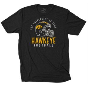 Iowa Hawkeye Football Helmet Distressed Print Triblend Short Sleeve Tee-Black