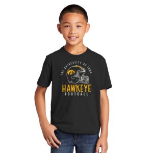 Iowa Hawkeye Football Helmet Distressed Print Youth Short Sleeve Tee-Black
