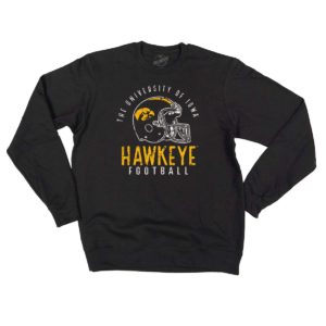 Iowa Hawkeye Football Helmet Distressed Print Crewneck Sweatshirt-Black
