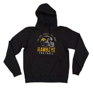 Iowa Hawkeye Football Helmet Distressed Print Hooded Sweatshirt-Black