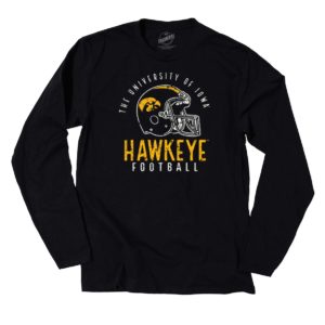 Iowa Hawkeye Football Helmet Distressed Print Long Sleeve Tee-Black