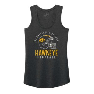 Iowa Hawkeye Football Helmet Distressed Print Women’s Triblend Racerback Tank-Black