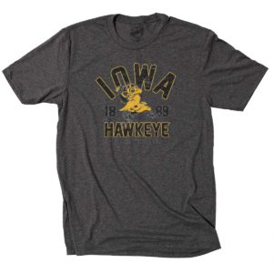 Iowa Hawkeye Football Vintage Herky Distressed Print Triblend Short Sleeve Tee-Grey