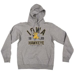 Iowa Hawkeye Football Vintage Herky Distressed Print Hooded Sweatshirt-Grey