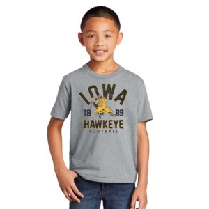 Iowa Hawkeye Football Vintage Herky Distressed Print Youth Short Sleeve Tee-Grey