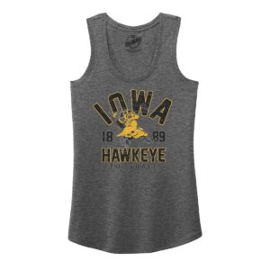 Iowa Hawkeye Football Vintage Herky Distressed Print Women’s Triblend Racerback Tank-Grey