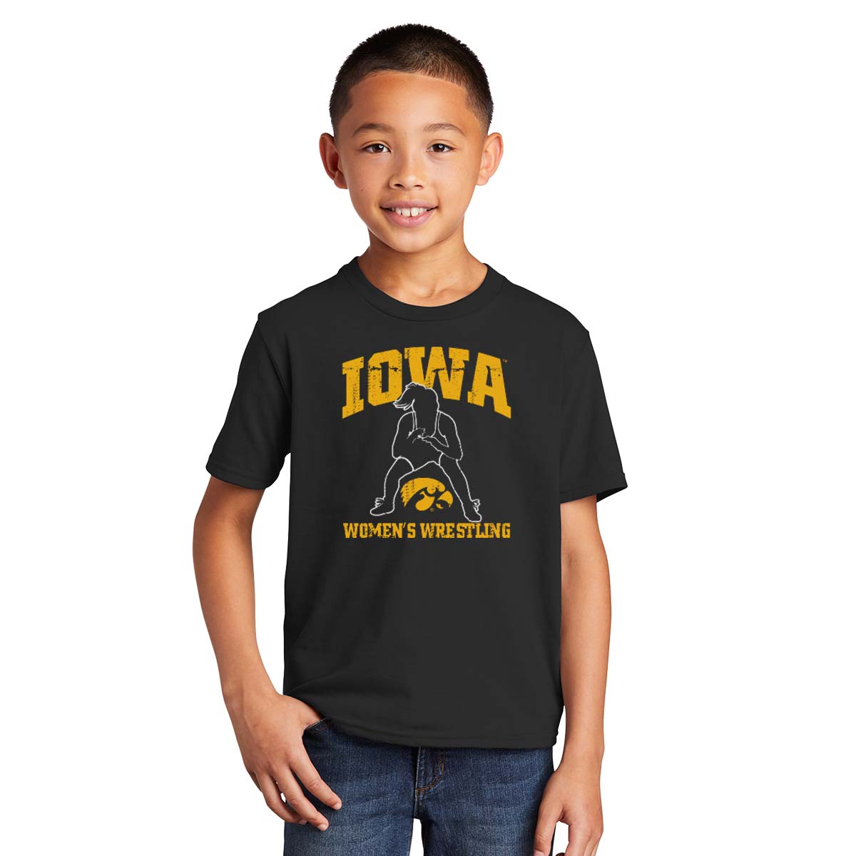 Iowa Women’s Wrestling with Silhouette Youth Short Sleeve Tee-Black