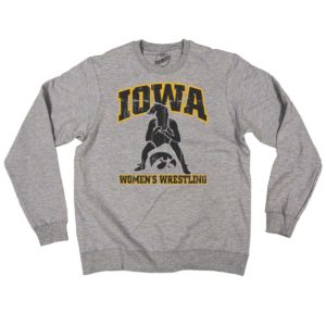 Iowa Women’s Wrestling with Silhouette Men’s/Unisex Crewneck Sweatshirt-Grey