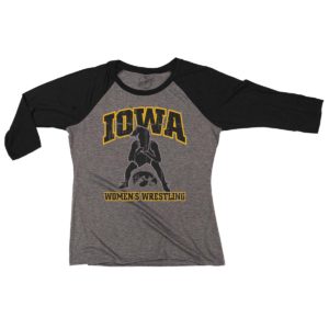 Iowa Women’s Wrestling with Silhouette Women’s Triblend 3/4 Sleeve Tee-Grey/Black